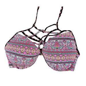 Shade & Shore halter swim top 34 DD black pink aqua designs underwire padded EUC